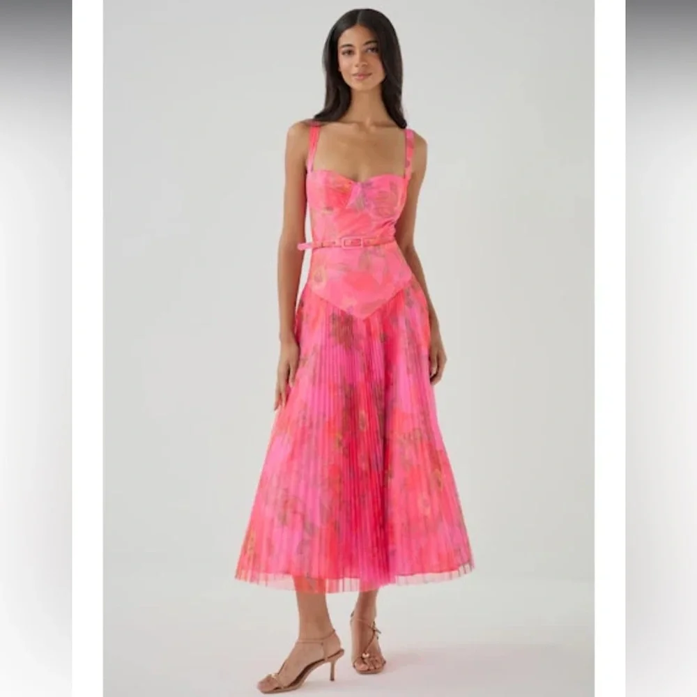 Hutch Lanie pink spanish floral tulle belted maxi gown dress size small NEW - Picture 6 of 8